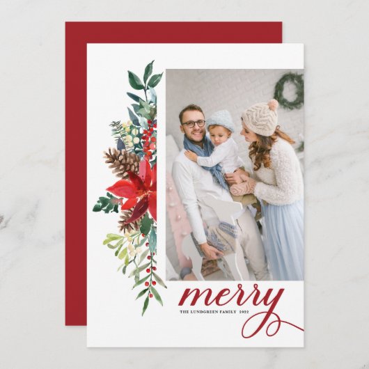 水色ポインセチア植物学メリークリスマス シーズンカード (正面/裏面)