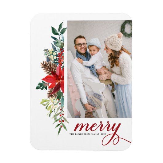 水色ポインセチア植物学メリークリスマス マグネット (縦)