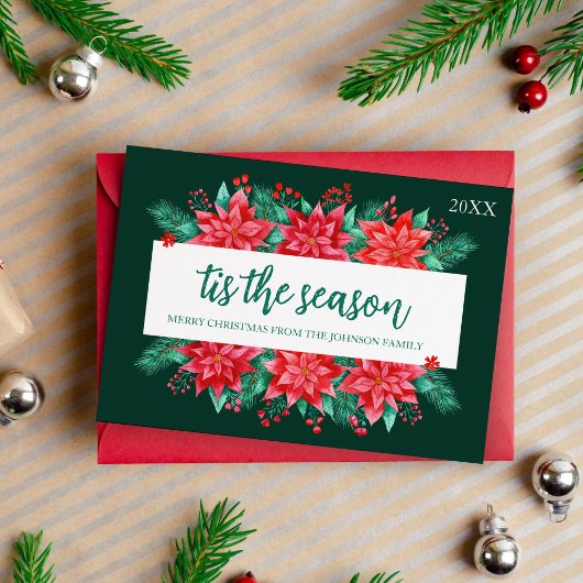 水色ポインセチア植物性フローラクリスマス シーズンカード