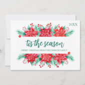 水色ポインセチア植物性フローラクリスマス シーズンカード (正面)