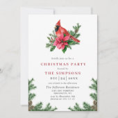 水色ポインセチア赤（鳥）ショウジョウコウカンチョウクリスマスパーティー 招待状 (正面)
