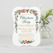 水色ポインセティアグリーン金ゴールドクリスマスパーティー 招待状 (スタンド正面)