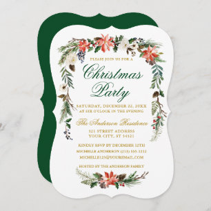 水色ポインセティアグリーン金ゴールドクリスマスパーティー 招待状