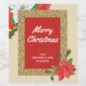 水色ポインセティアスフェイクグリッター金ゴールドクリスマス ワインラベル (シングルラベル)