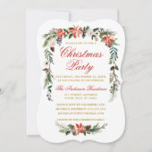 水色ポインセティアレッド金ゴールドクリスマスパーティー 招待状 (正面)