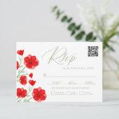 水色ポピーフローラQRコードウェディングRSVPカード 出欠カード (スタンド正面)