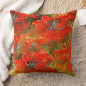 水色ポピー赤みがかったオレンジ クッション (ブランケット)