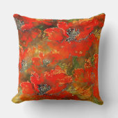 水色ポピー赤みがかったオレンジ クッション (正面)