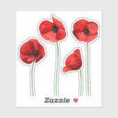 水色ポピー。赤い花夏のフローラ シール (シート)