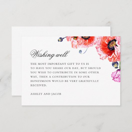 水色ポピー。赤結婚フローラの願い エンクロージャーカード (正面/裏面)