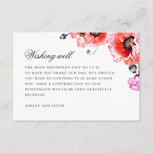 水色ポピー。赤結婚フローラの願い エンクロージャーカード (正面)