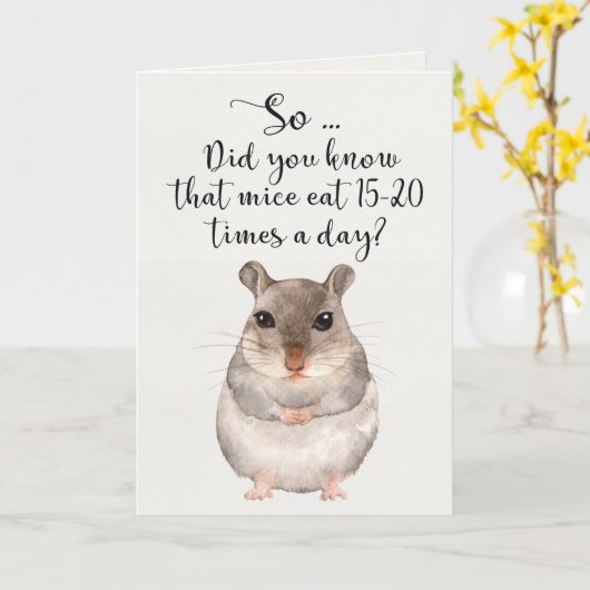 水色マウスユーモアハッピーバースデーカード カード (黄色い花)