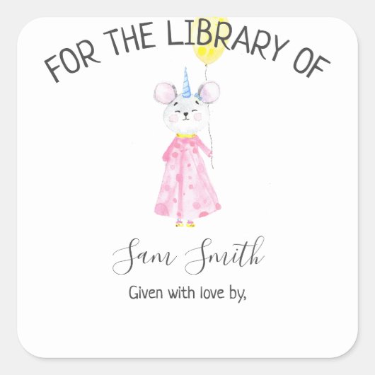 水色マウス – ライブラリ用 スクエアシール (正面)