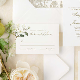 水色マグノリア結婚のクレスト応答カード 出欠カード