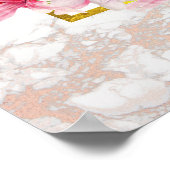 水色マグノリア花模様オンホワイトマーブルイースター ポスター (角)