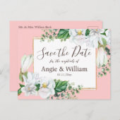 水色マグノリア赤面結婚式日付を保存 ポストカード (正面/裏面)