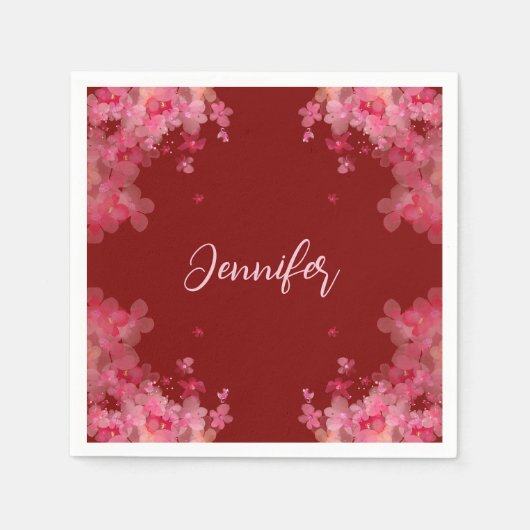 水色マグノリエレガントアフローラ赤 スタンダードカクテルナプキン (正面)