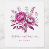 水色マゼンタピーニー結婚ズ ワインラベル (シングルラベル)