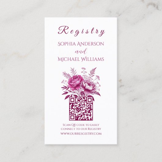 水色マゼンタ牡丹 – レジストリ – ハネムーン 名刺 (正面)