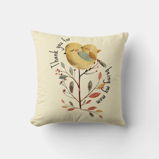 水色ママバードイラストレーション母の日 クッション (正面)