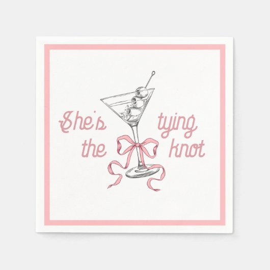 水色マルティーニピンク弓の結び目 スタンダードカクテルナプキン (正面)