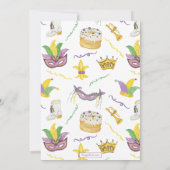 水色マルディグラスマスクキングケーキクラウンパーティー 招待状 (裏面)