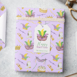 水色マルディグラスマスクキングケーキクラウン ギフトタグ