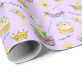 水色マルディグラスマスクキングケーキクラウン ラッピングペーパー (ロールコーナー)