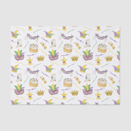 水色マルディグラスマスクキングケーキクラウン 薄葉紙 (正面)