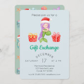 水色マーメイドクリスマスギフト交換パーティー 招待状 (正面/裏面)