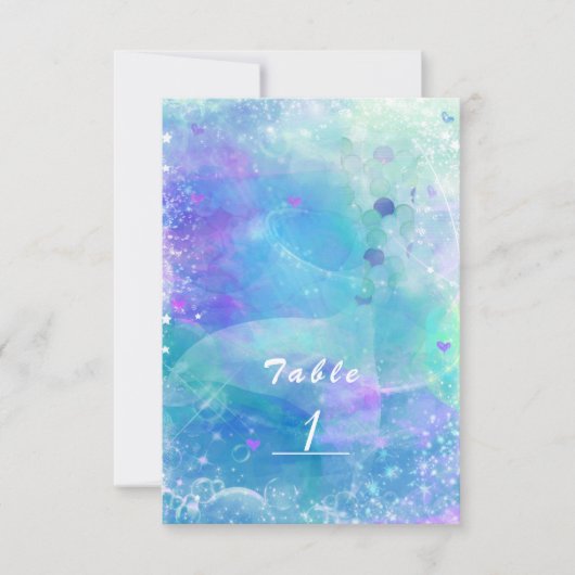 水色マーメイドテールパーティーテーブル番号カード 招待状 (正面)