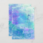 水色マーメイドテールパーティーテーブル番号カード 招待状 (正面/裏面)