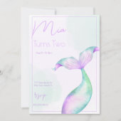 水色マーメイドテールマーメイドシーガールズ誕生日 招待状 (正面)