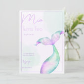 水色マーメイドテールマーメイドシーガールズ誕生日 招待状 (スタンド正面)