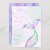 水色マーメイドテールマーメイドシーガールズ誕生日 招待状 (正面/裏面)