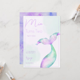 水色マーメイドテールマーメイドシーガールズ誕生日 招待状