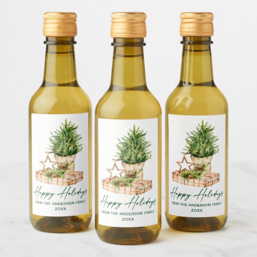 水色ミニマリストホリデーカリグラフィインクミニ ワインラベル (ボトル)