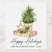 水色ミニマリストホリデーカリグラフィインク ワインラベル (シングルラベル)