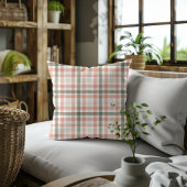 水色ミュート桃、緑とクリームプレイド クッション