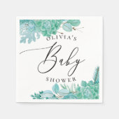 水色ミントフローラ多肉乳児シャワー スタンダードカクテルナプキン (正面)