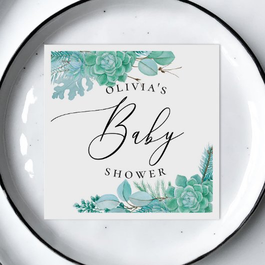 水色ミントフローラ多肉乳児シャワー スタンダードカクテルナプキン