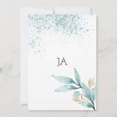 水色ミント緑の金ゴールドの葉のテーブル番号 招待状 (裏面)