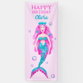 水色メルメイドのピンクとタコイズの誕生日 横断幕