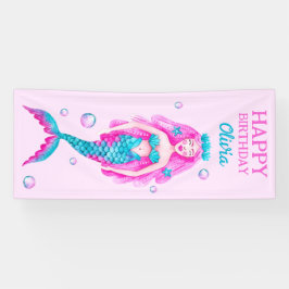 水色メルメイドのピンクとタコイズの誕生日 横断幕