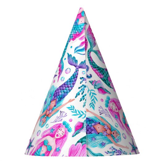 水色メルメイドシーシェル+ヒトデ誕生日 パーティーハット (裏面)