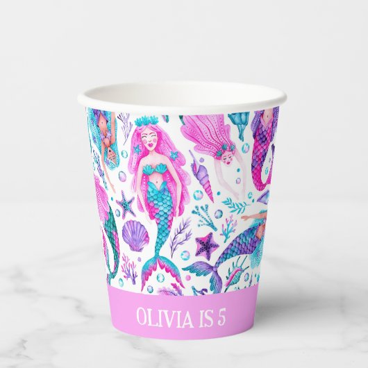 水色メルメイドシーシェル+ヒトデ誕生日 紙コップ (正面)