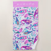 水色メルメイドシーシェル+ヒトデ ビーチタオル (正面)