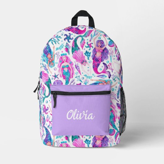 水色メルメイドシーシェル+ヒトデ プリントバックパック (正面)