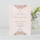 水色モダンの花束 招待状 (スタンド正面)