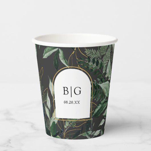 水色モダンの葉を持つ結婚アーチ 紙コップ (正面)